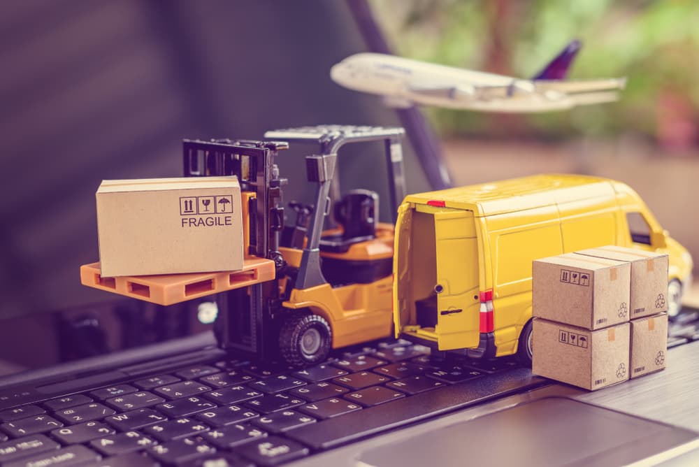 Forklift truck moving inventory in a warehouse